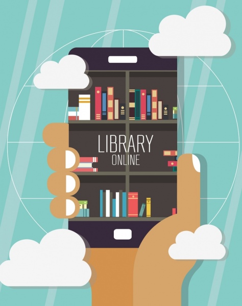 digital_library_background_smartphone_bookshelf_hand_clouds_icons_6837448